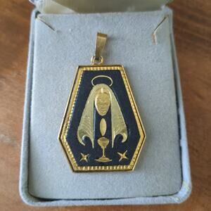 Vintage Toledo Virgin Mary Damascene Pendant